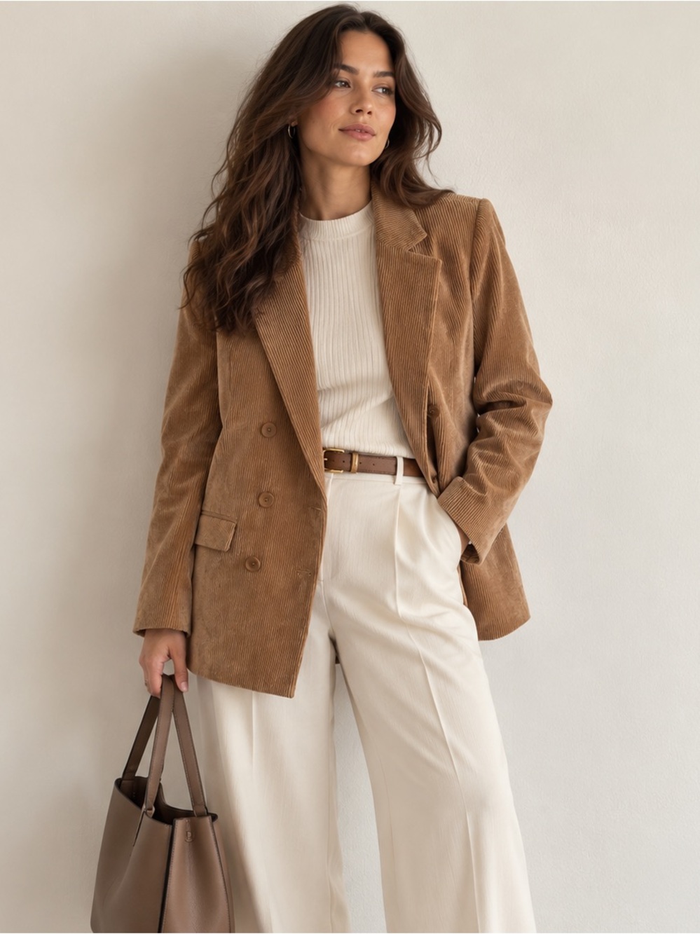 Saint Tropez Tan Corduroy Double Breasted Blazer